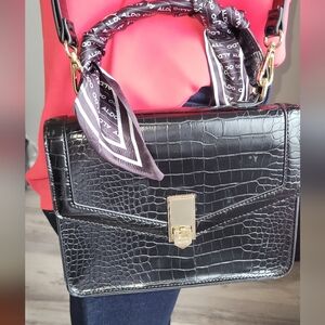 ALDO Black Croc-Embossed Leather Crossbody Bag